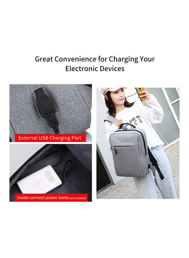 حقيبة ظهر للحاسوب المحمول مع منفذ شحن USB رمادي - Image 4